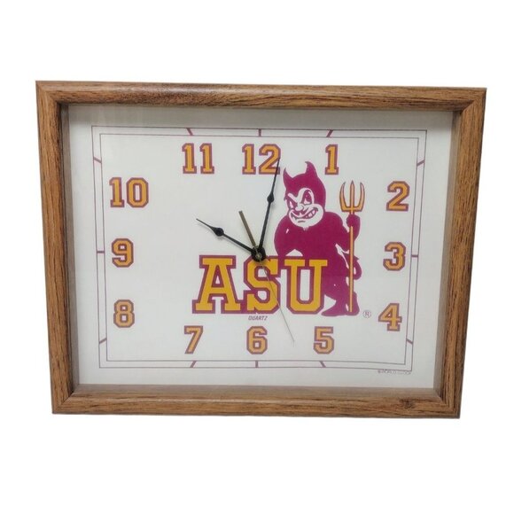 Vintage 70's ASU Sun Devils Wood Framed Glass Quartz Wall Clock 14" X 11" - Picture 6 of 8